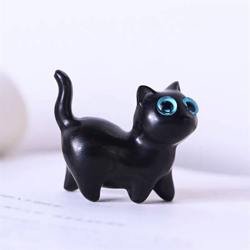 Buddha Stones Green Sandalwood Small Leaf Red Sandalwood Cute Cat Animals Soothing Peace Decoration - Ebony Wood Standing Cat - image 31