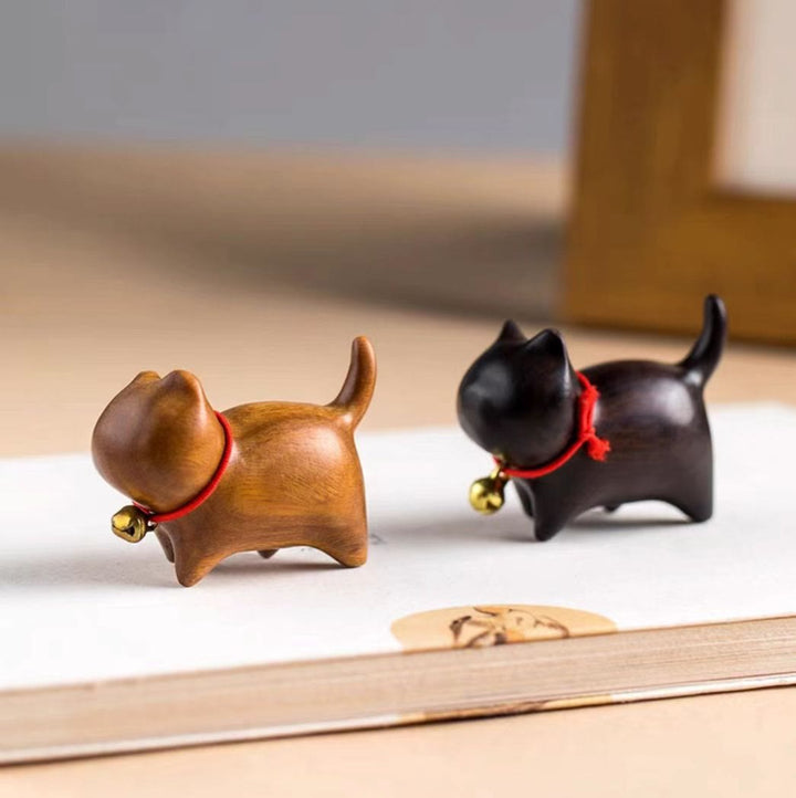 Buddha Stones Green Sandalwood Small Leaf Red Sandalwood Cute Cat Animals Soothing Peace Decoration - image 8