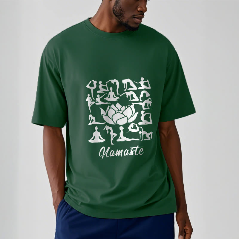 Buddha Stones Casual Lotus Flower Various Yoga Poses Pattern Tee T-shirt - image 2