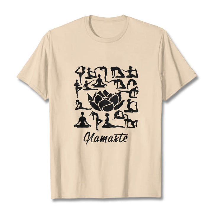 Buddha Stones Casual Lotus Flower Various Yoga Poses Pattern Tee T-shirt - Bisque - 2XL - image 11