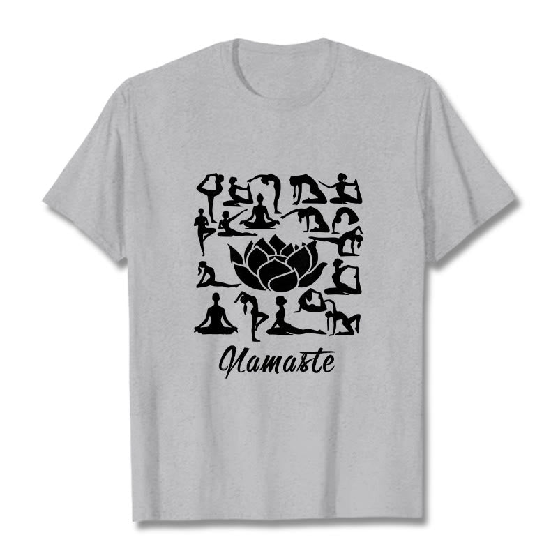 Buddha Stones Casual Lotus Flower Various Yoga Poses Pattern Tee T-shirt - LightGrey - 2XL - image 20