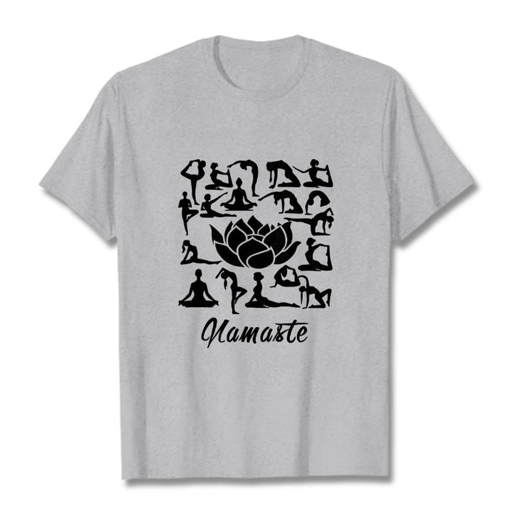 Buddha Stones Casual Lotus Flower Various Yoga Poses Pattern Tee T-shirt - LightGrey - 2XL - image 20