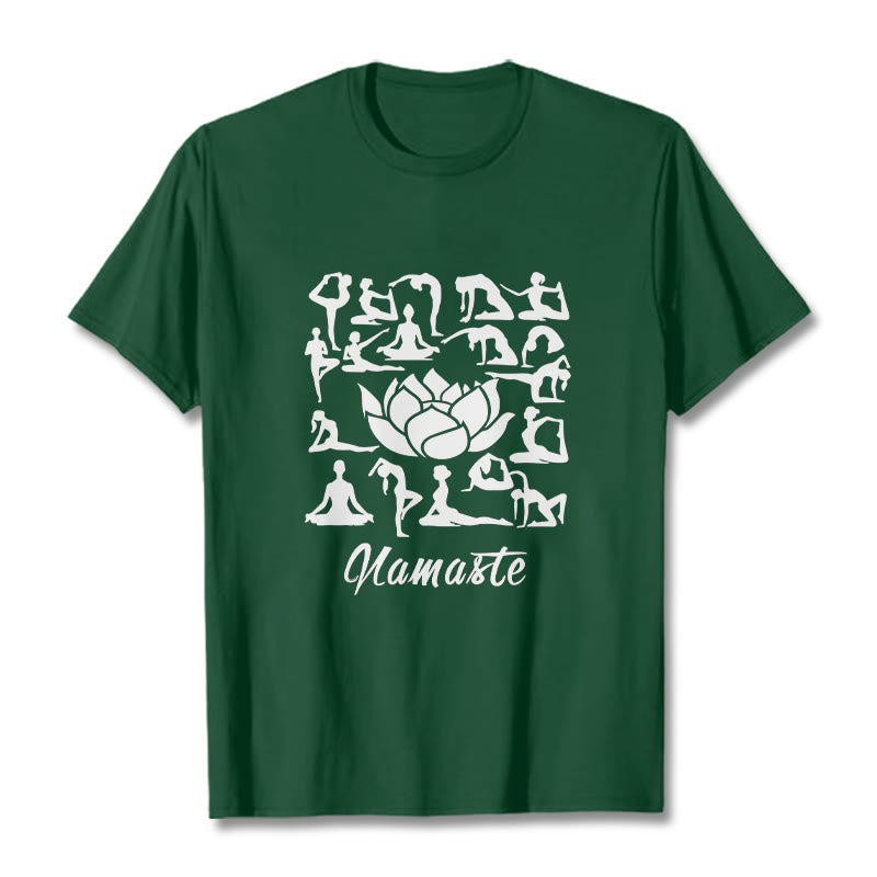 Buddha Stones Casual Lotus Flower Various Yoga Poses Pattern Tee T-shirt - ForestGreen - 2XL - image 1