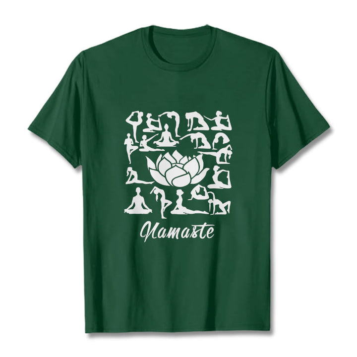 Buddha Stones Casual Lotus Flower Various Yoga Poses Pattern Tee T-shirt - ForestGreen - 2XL - image 1