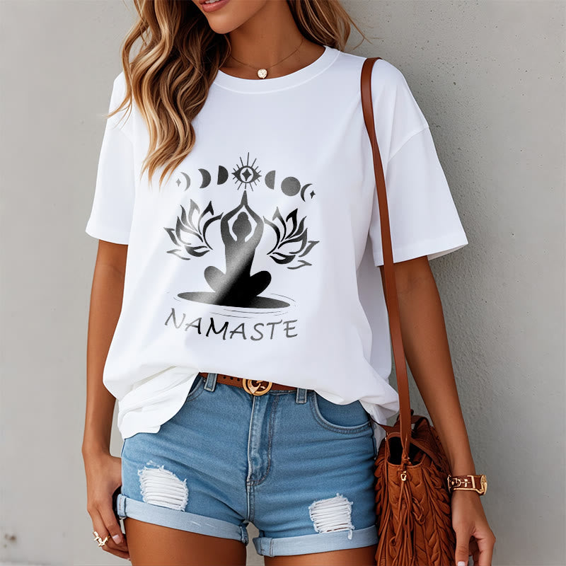 Buddha Stones Casual Meditative Figure Lotus Moon Eye Pattern Tee T-shirt - image 9