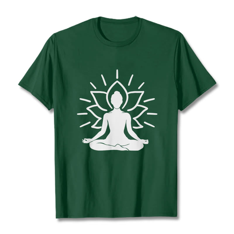 Buddha Stones Casual Meditative Figure Lotus Pattern Tee T-shirt - ForestGreen - 2XL - image 1