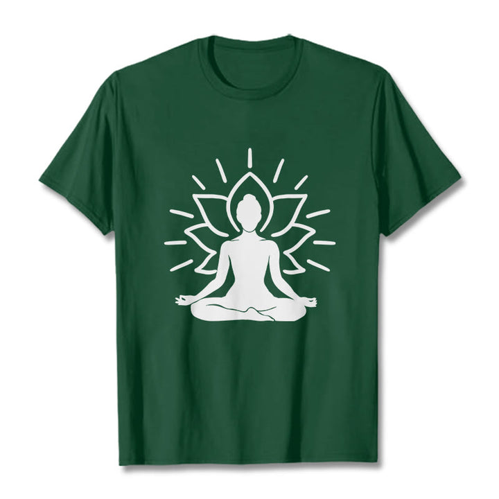 Buddha Stones Casual Meditative Figure Lotus Pattern Tee T-shirt - ForestGreen - 2XL - image 1
