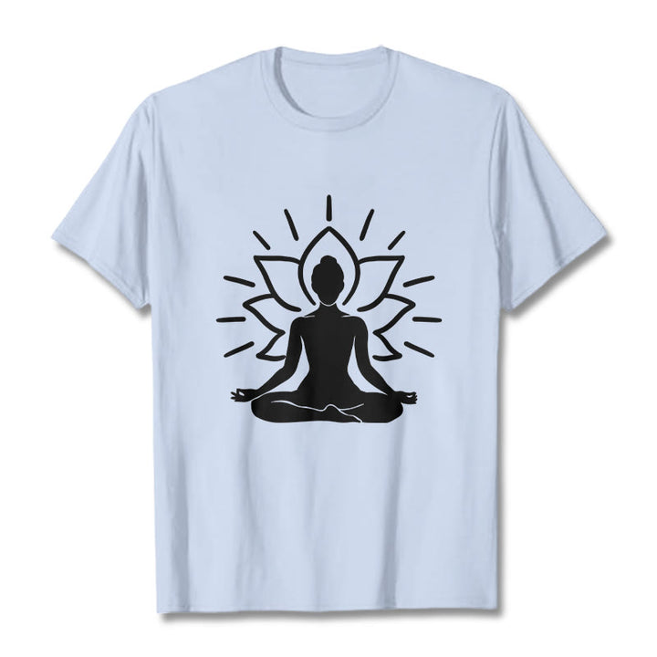 Buddha Stones Casual Meditative Figure Lotus Pattern Tee T-shirt - LightCyan - 2XL - image 19