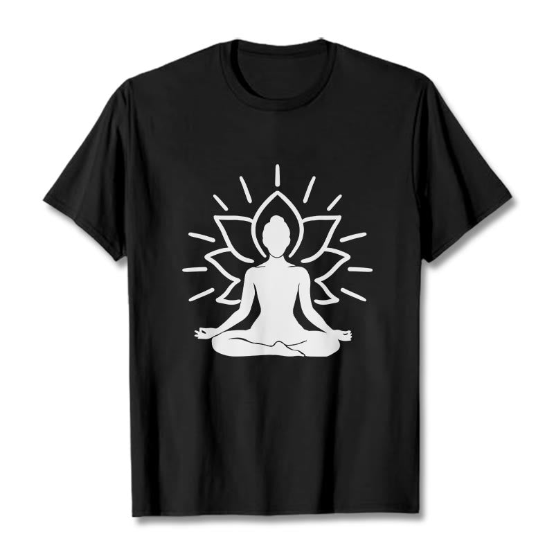 Buddha Stones Casual Meditative Figure Lotus Pattern Tee T-shirt - Black - 2XL - image 4