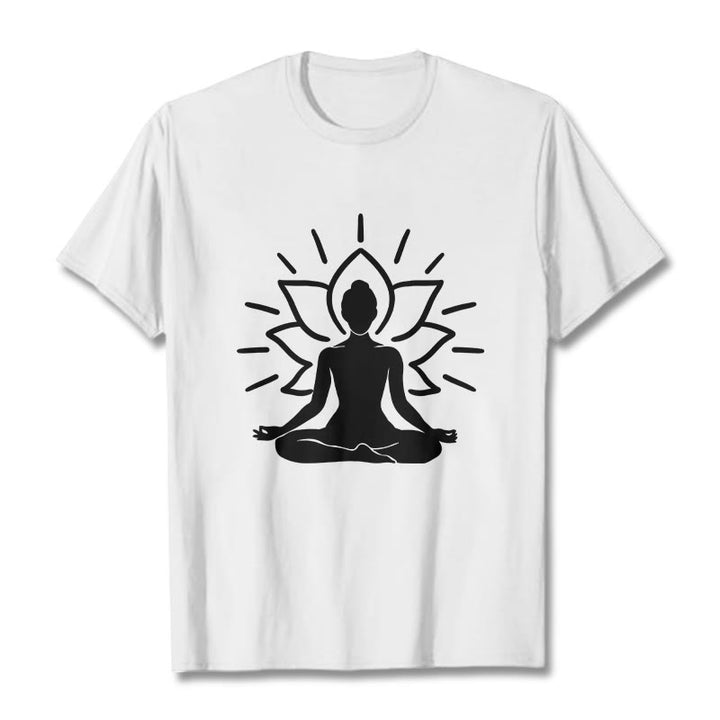 Buddha Stones Casual Meditative Figure Lotus Pattern Tee T-shirt - White - 2XL - image 8