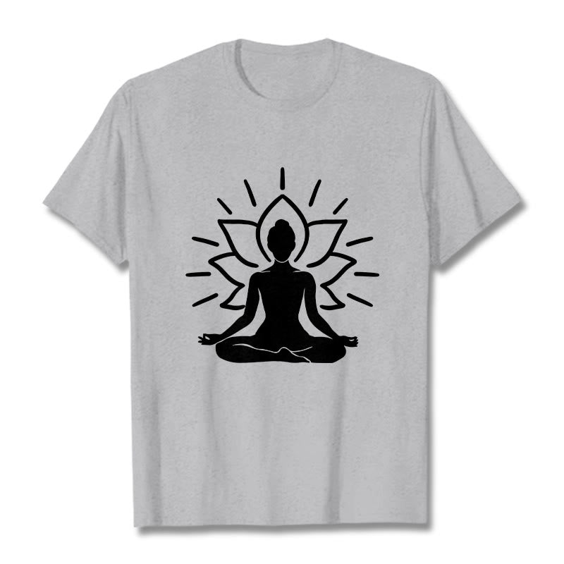 Buddha Stones Casual Meditative Figure Lotus Pattern Tee T-shirt - LightGrey - 2XL - image 20
