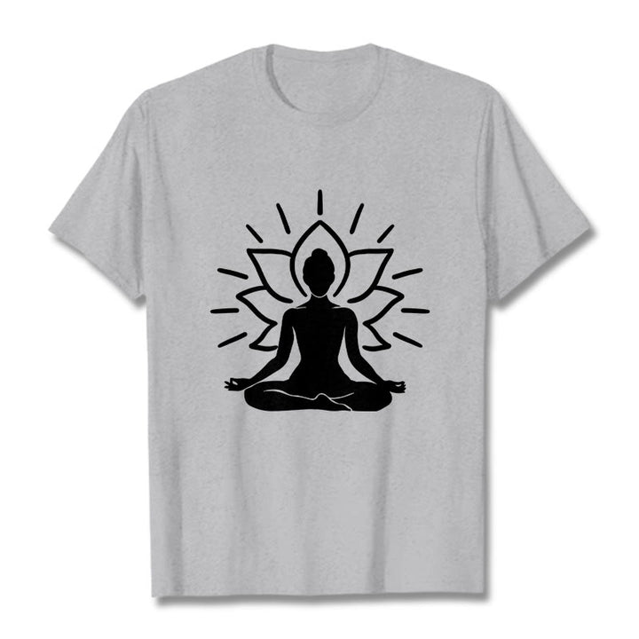 Buddha Stones Casual Meditative Figure Lotus Pattern Tee T-shirt - LightGrey - 2XL - image 20
