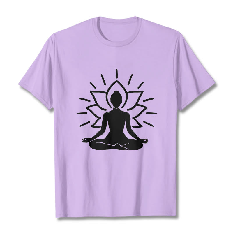 Buddha Stones Casual Meditative Figure Lotus Pattern Tee T-shirt - Plum - 2XL - image 17