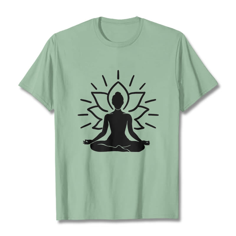 Buddha Stones Casual Meditative Figure Lotus Pattern Tee T-shirt - PaleGreen - 2XL - image 15