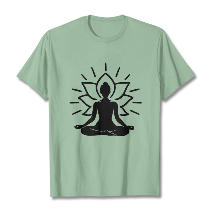 Buddha Stones Casual Meditative Figure Lotus Pattern Tee T-shirt - PaleGreen - 2XL - image 15