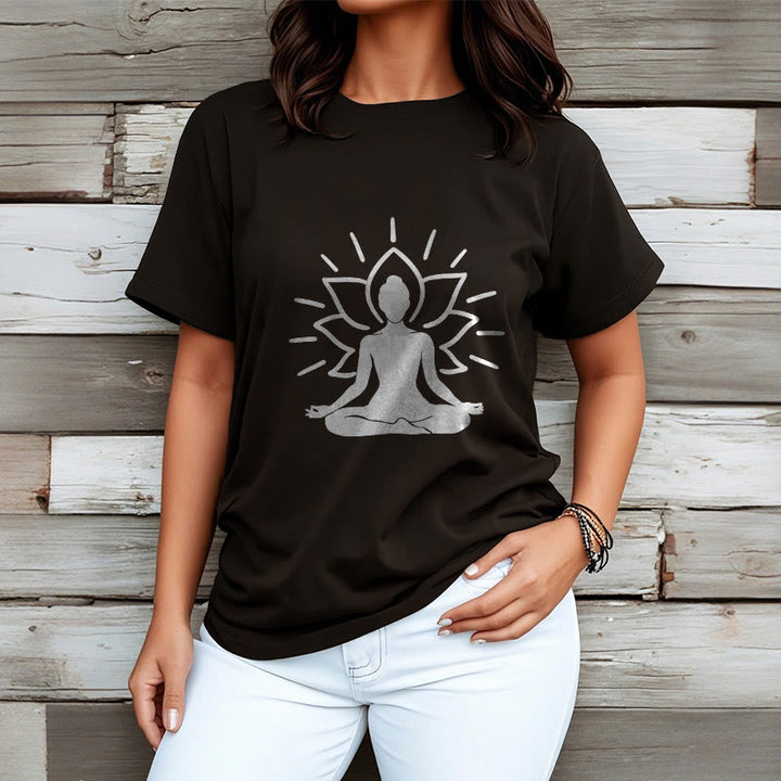 Buddha Stones Casual Meditative Figure Lotus Pattern Tee T-shirt - image 7