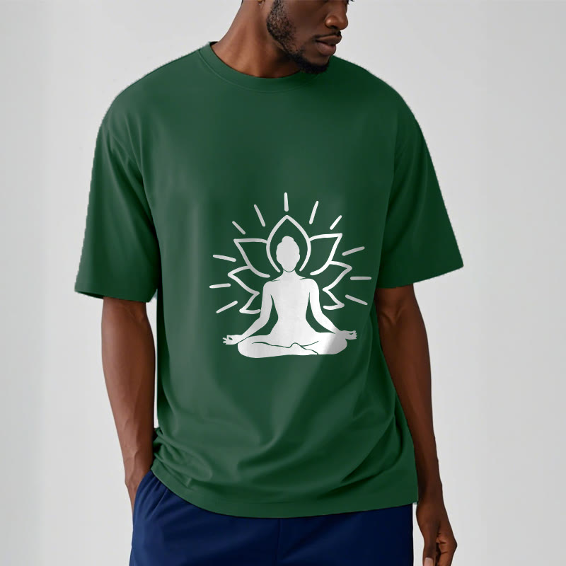 Buddha Stones Casual Meditative Figure Lotus Pattern Tee T-shirt - image 2