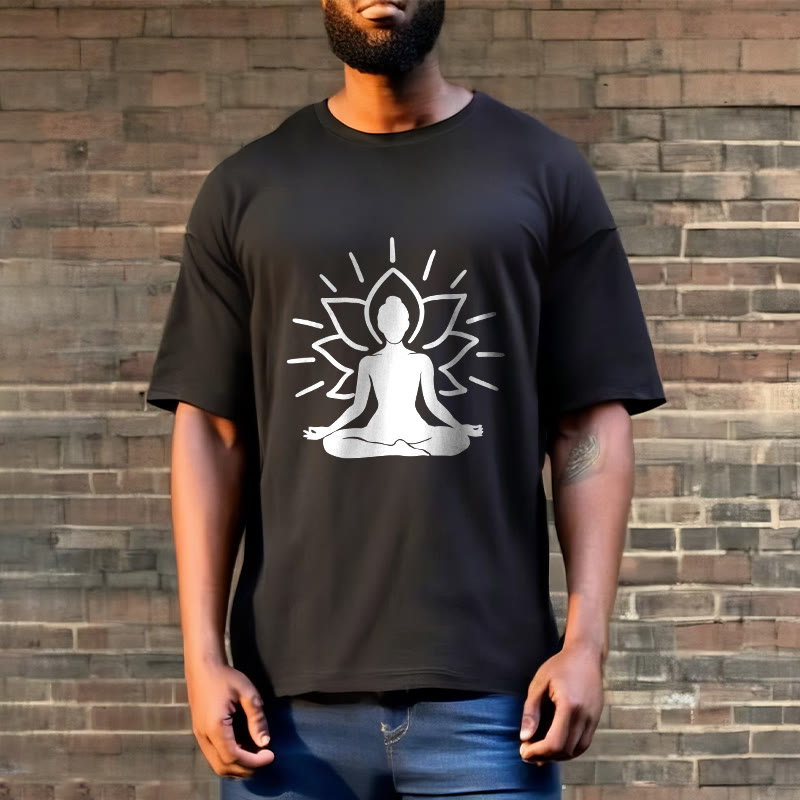 Buddha Stones Casual Meditative Figure Lotus Pattern Tee T-shirt - image 6