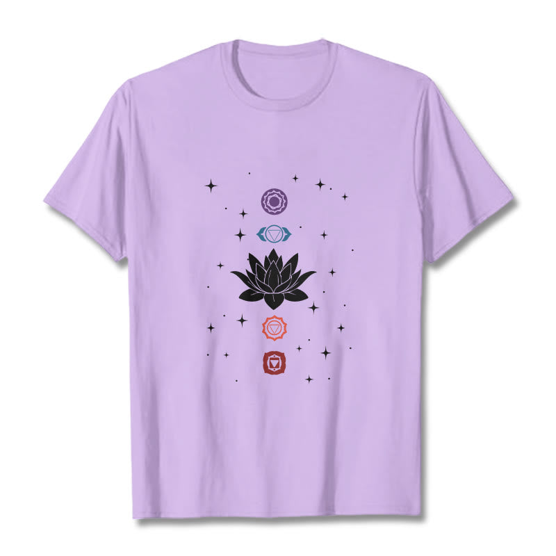 Buddha Stones Casual Lotus Flower Chakras Pattern Tee T-Shirt - Plum - 2XL - image 17