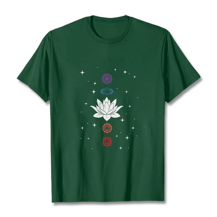Buddha Stones Casual Lotus Flower Chakras Pattern Tee T-Shirt - ForestGreen - 2XL - image 11