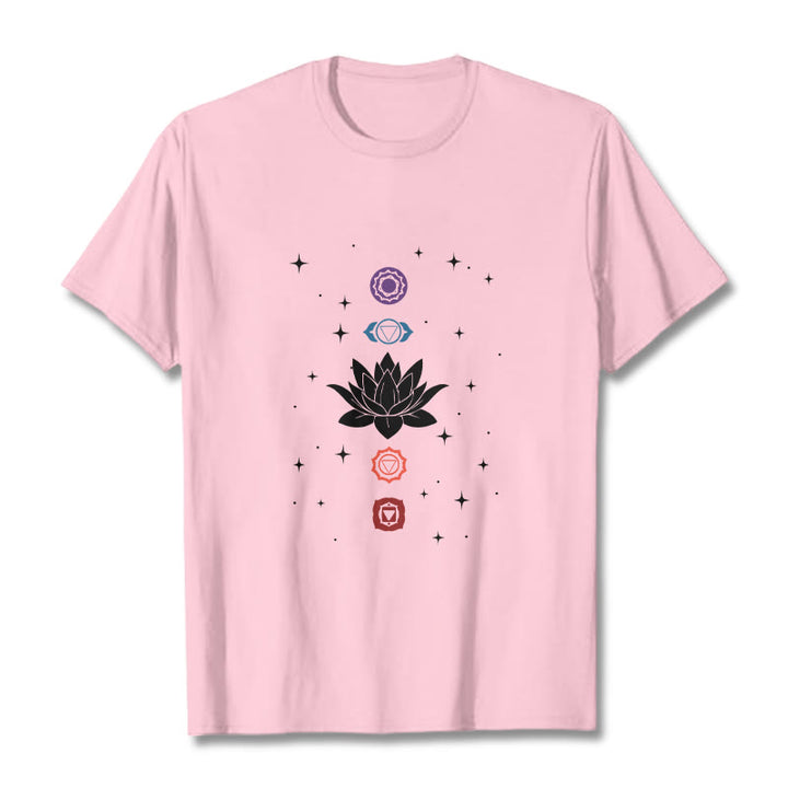 Buddha Stones Casual Lotus Flower Chakras Pattern Tee T-Shirt - LightPink - 2XL - image 13