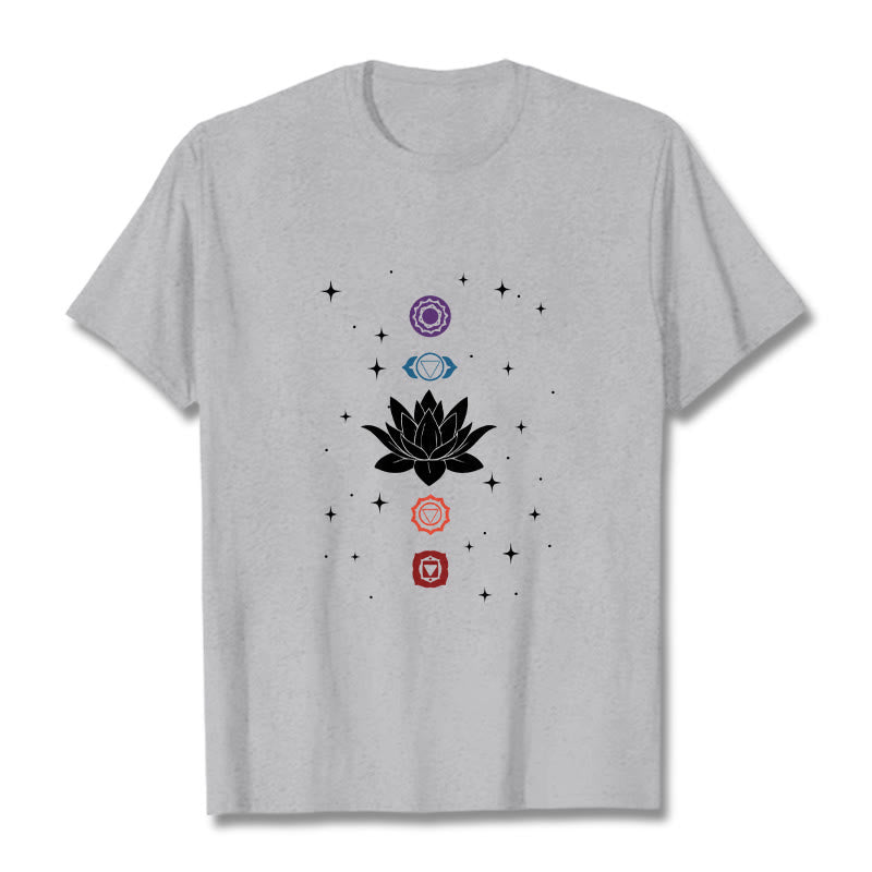 Buddha Stones Casual Lotus Flower Chakras Pattern Tee T-Shirt - LightGrey - 2XL - image 20