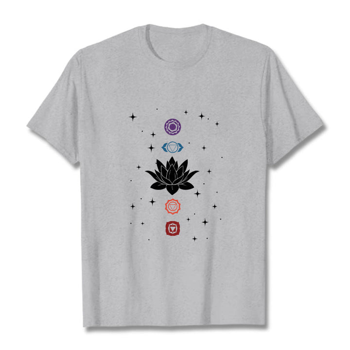Buddha Stones Casual Lotus Flower Chakras Pattern Tee T-Shirt - LightGrey - 2XL - image 20