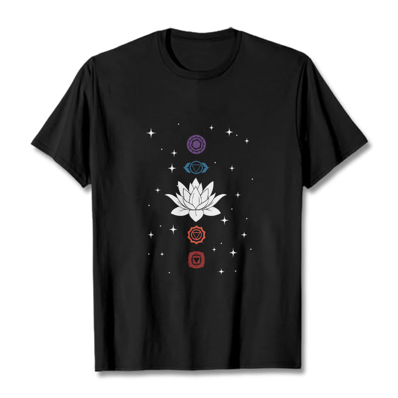Buddha Stones Casual Lotus Flower Chakras Pattern Tee T-Shirt - Black - 2XL - image 1