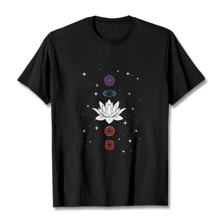 Buddha Stones Casual Lotus Flower Chakras Pattern Tee T-Shirt - Black - 2XL - image 1