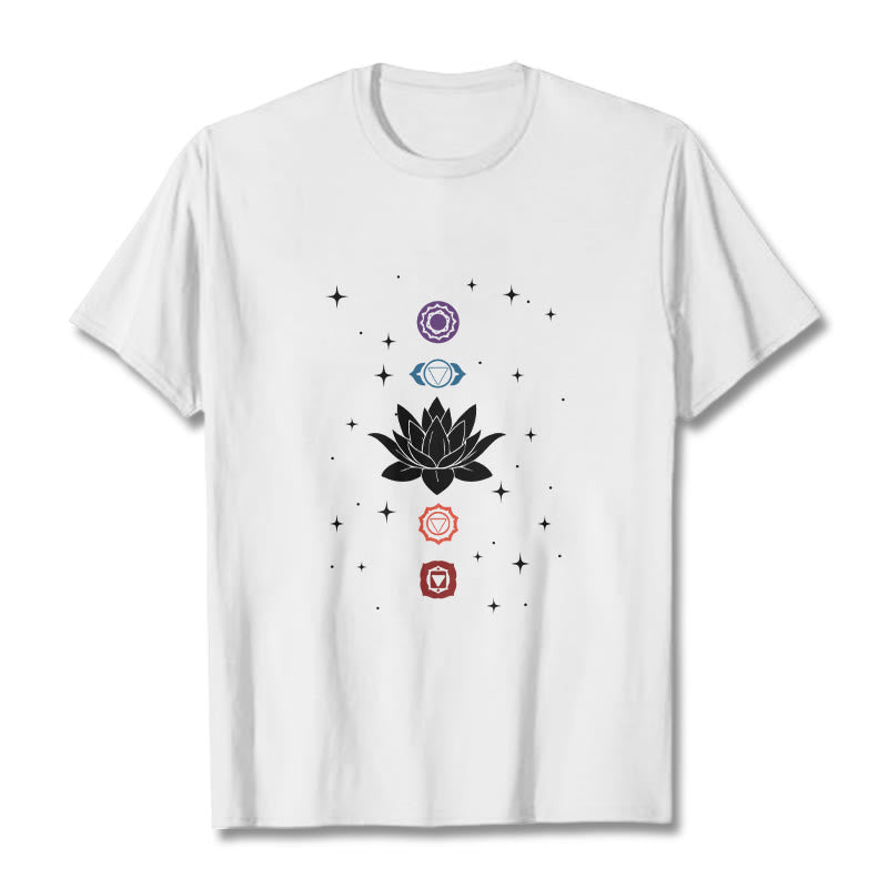 Buddha Stones Casual Lotus Flower Chakras Pattern Tee T-Shirt - White - 2XL - image 6