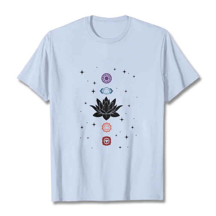Buddha Stones Casual Lotus Flower Chakras Pattern Tee T-Shirt - LightCyan - 2XL - image 19