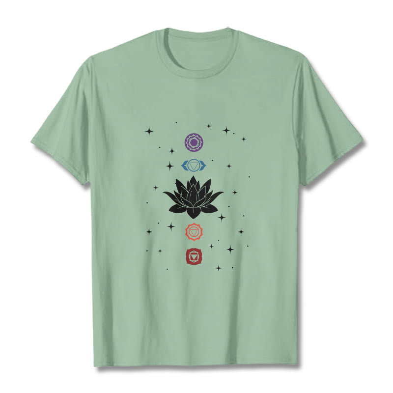 Buddha Stones Casual Lotus Flower Chakras Pattern Tee T-Shirt - PaleGreen - 2XL - image 15