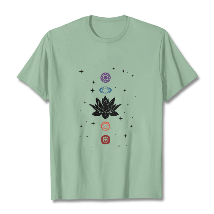 Buddha Stones Casual Lotus Flower Chakras Pattern Tee T-Shirt - PaleGreen - 2XL - image 15