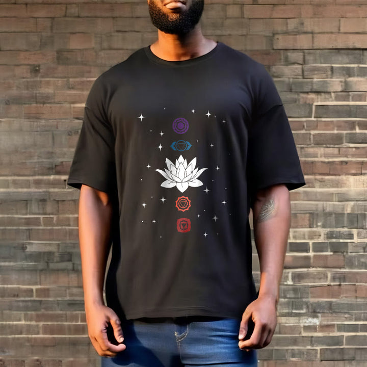 Buddha Stones Casual Lotus Flower Chakras Pattern Tee T-Shirt - image 3
