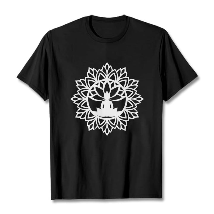 Buddha Stones Casual Mandala Seated Buddha Pattern Tee T-Shirt - Black - 2XL - image 4