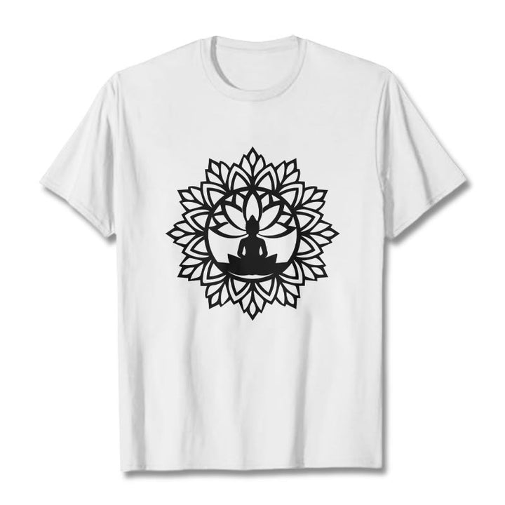 Buddha Stones Casual Mandala Seated Buddha Pattern Tee T-Shirt - White - 2XL - image 8