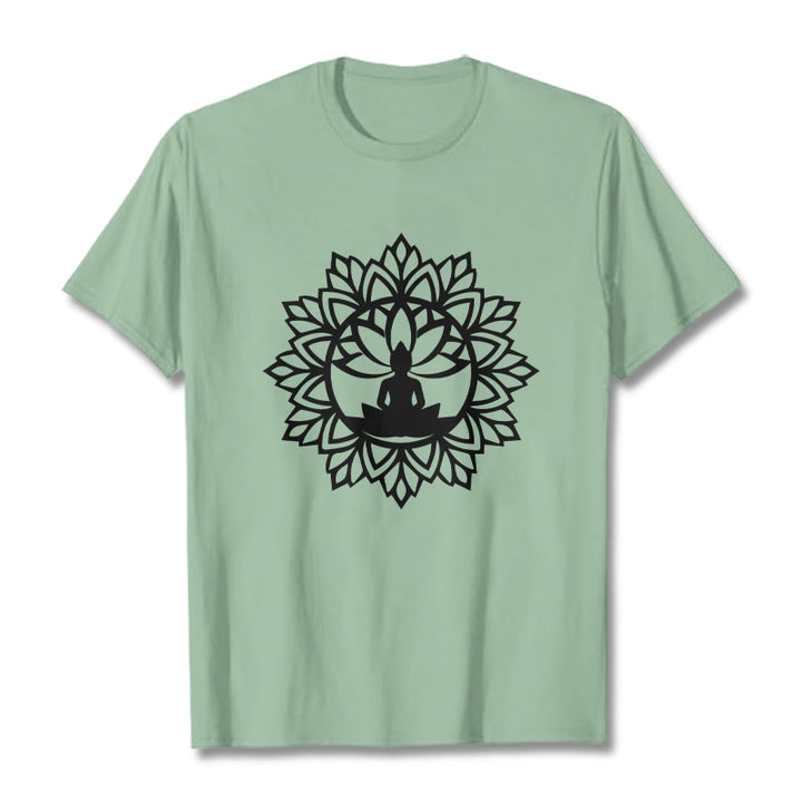 Buddha Stones Casual Mandala Seated Buddha Pattern Tee T-Shirt - PaleGreen - 2XL - image 1