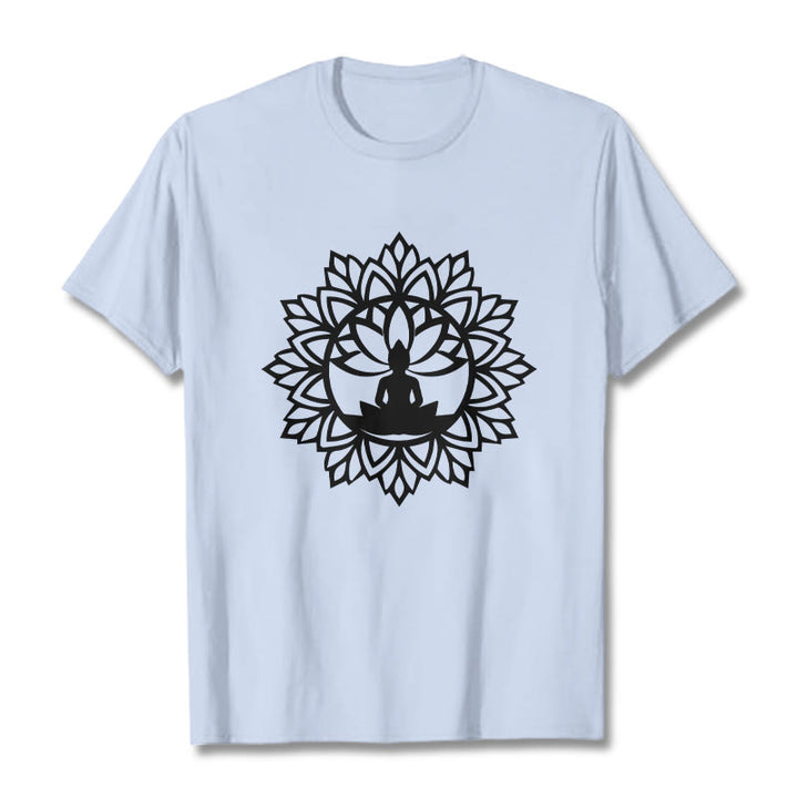 Buddha Stones Casual Mandala Seated Buddha Pattern Tee T-Shirt - LightCyan - 2XL - image 19