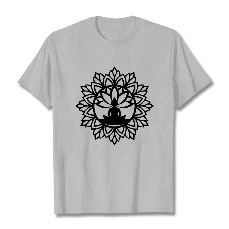Buddha Stones Casual Mandala Seated Buddha Pattern Tee T-Shirt - LightGrey - 2XL - image 20