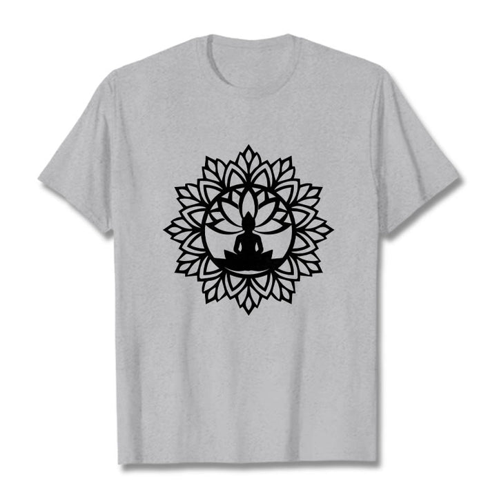 Buddha Stones Casual Mandala Seated Buddha Pattern Tee T-Shirt - LightGrey - 2XL - image 20