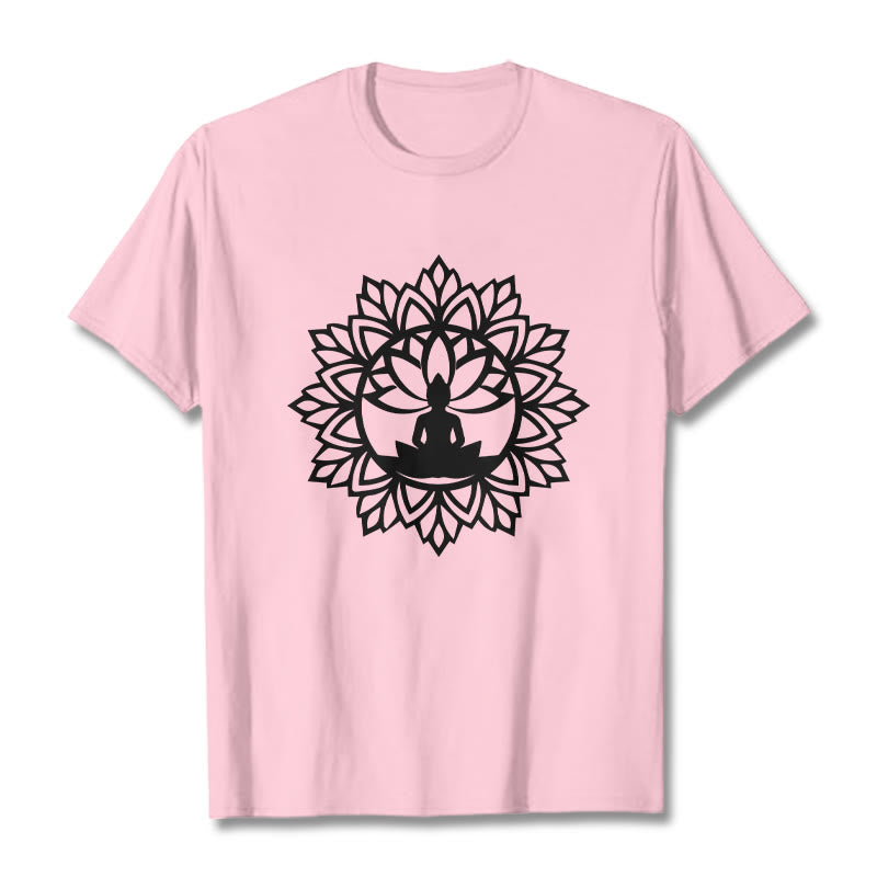 Buddha Stones Casual Mandala Seated Buddha Pattern Tee T-Shirt - LightPink - 2XL - image 15