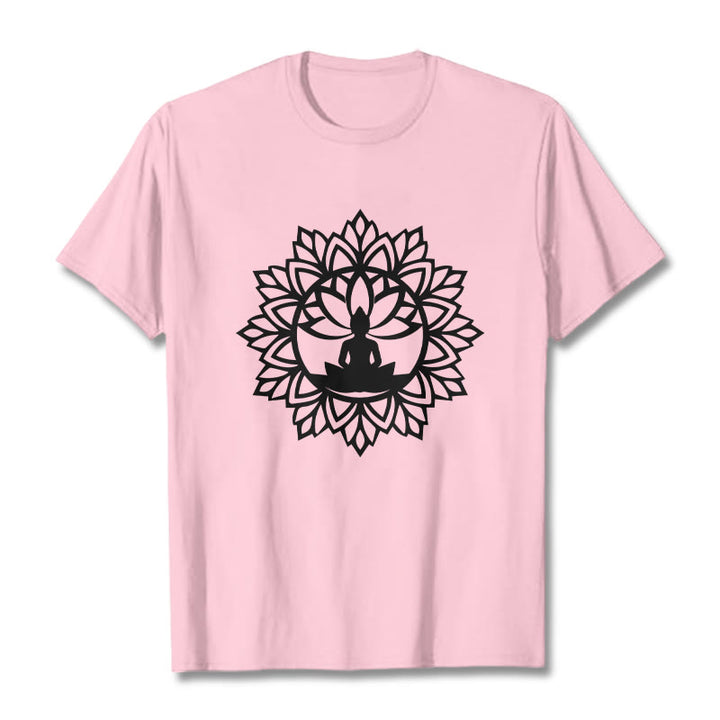 Buddha Stones Casual Mandala Seated Buddha Pattern Tee T-Shirt - LightPink - 2XL - image 15