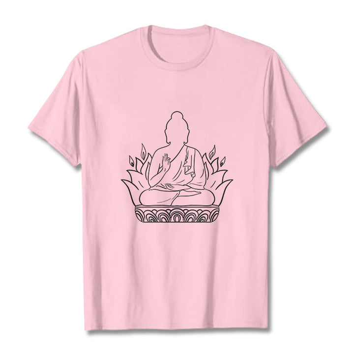 Buddha Stones Casual Meditation Buddha Pattern Tee T-shirt - LightPink - 2XL - image 13