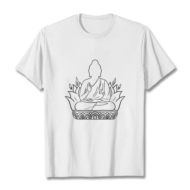 Buddha Stones Casual Meditation Buddha Pattern Tee T-shirt - White - 2XL - image 8