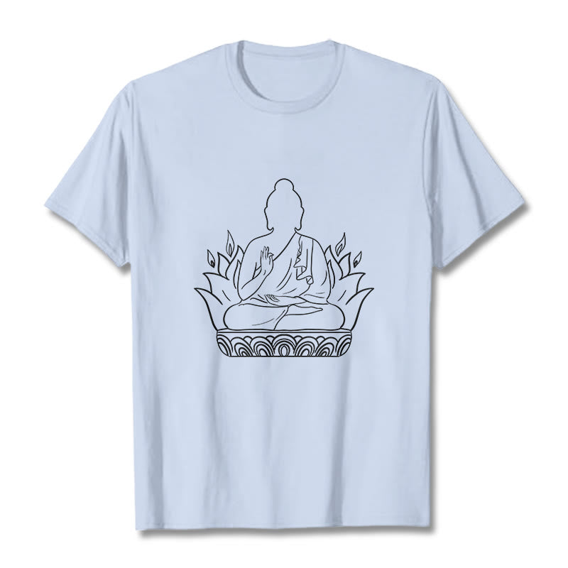 Buddha Stones Casual Meditation Buddha Pattern Tee T-shirt - LightCyan - 2XL - image 19