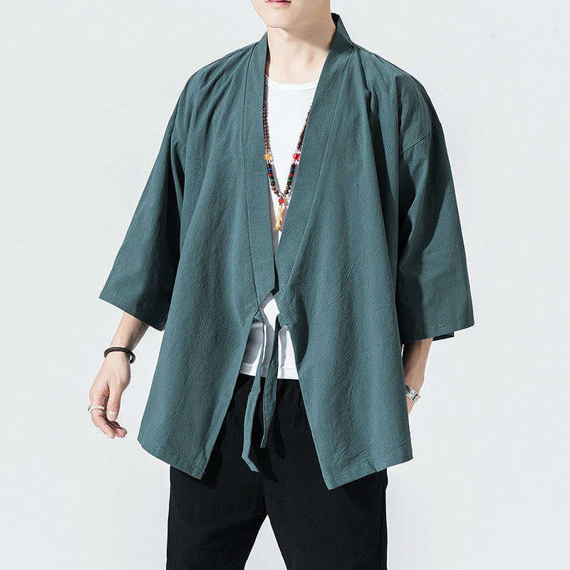 Buddha Stones Tang Suit Open Front Jacket Cotton Linen Men's Three Quarter Sleeve Kimono - image 2