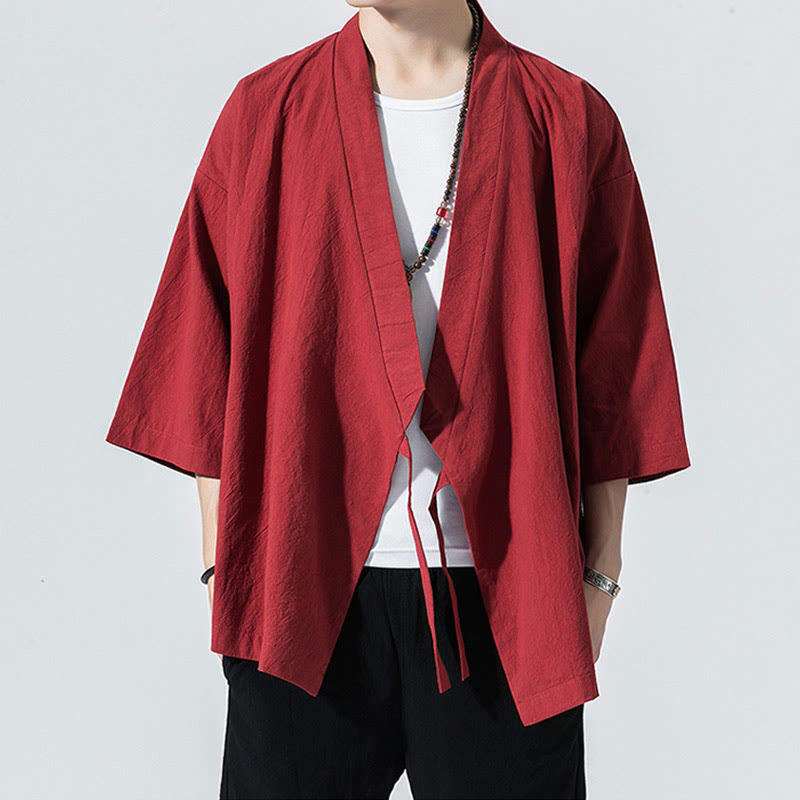 Buddha Stones Tang Suit Open Front Jacket Cotton Linen Men's Three Quarter Sleeve Kimono - image 4