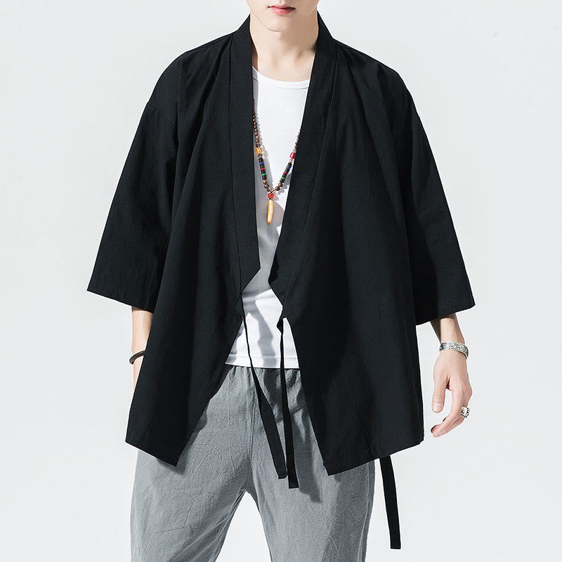 Buddha Stones Tang Suit Open Front Jacket Cotton Linen Men's Three Quarter Sleeve Kimono - image 11