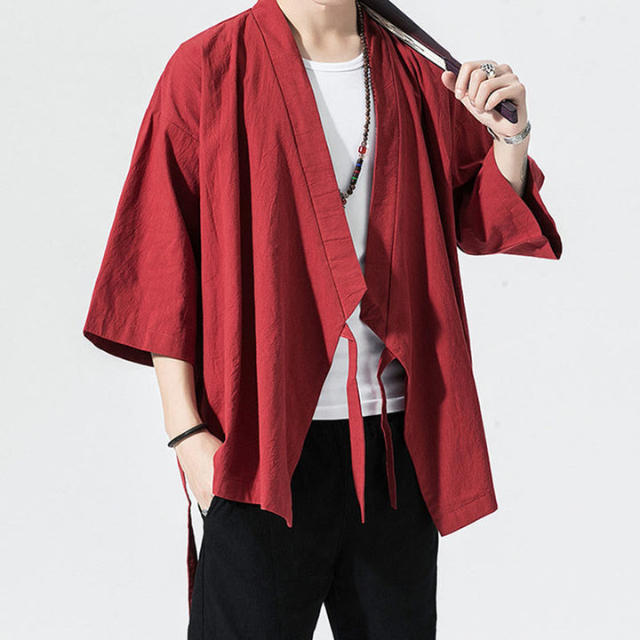 Buddha Stones Tang Suit Open Front Jacket Cotton Linen Men's Three Quarter Sleeve Kimono - image 6