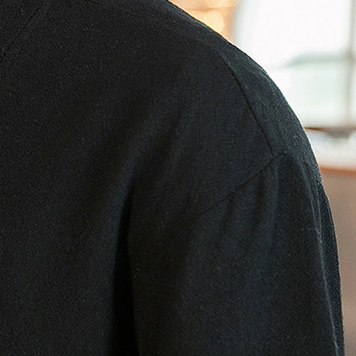 Buddha Stones Lace-Up Design Open Front Jacket Cotton Linen Men's Kimono With Pockets
